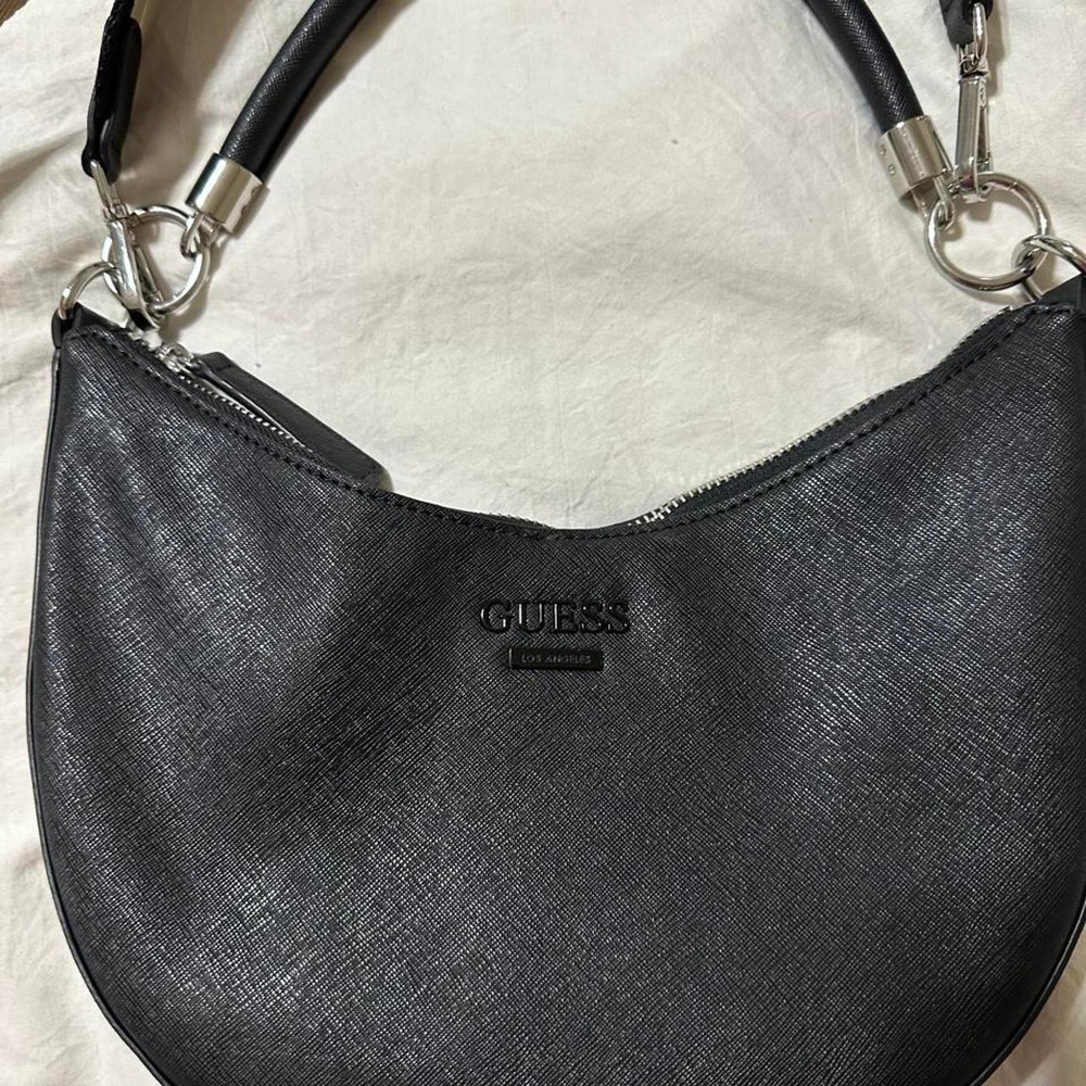 Guess Purse Black Saffiano Hobo Crossbody Shoulder Bag Classic Minimal Neutral - Picture 2 of 8
